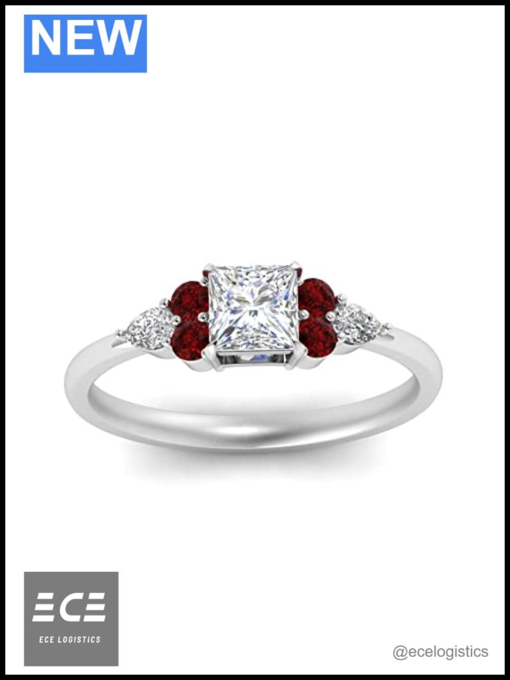925 Sterling Silver Princess Shape Three Stone Engagement Ring Minimal Modern